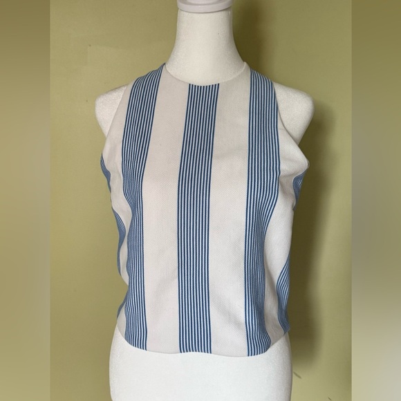 BISHOP + YOUNG Striped Blue and White Women's Halter Top Size Large - Picture 1 of 5